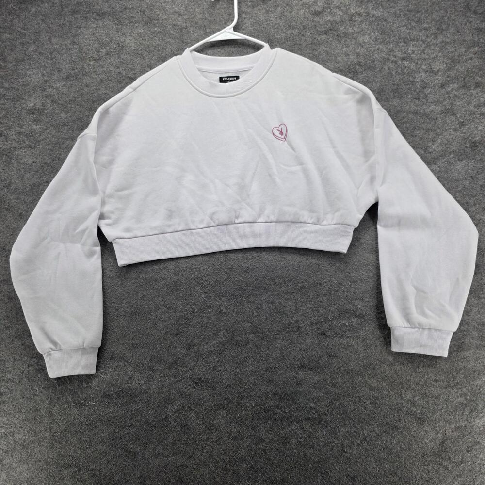 Playboy PacSun Cropped Sweatshirt Womens Small Heart Pullover Quote Graphic Top
